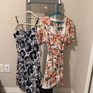Floral Dress Duo - White and Orange and blue and white